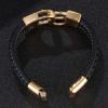 Мужской панк ретро золотой кожаный браслет-наручник с магнитной застежкой из нержавеющей стали