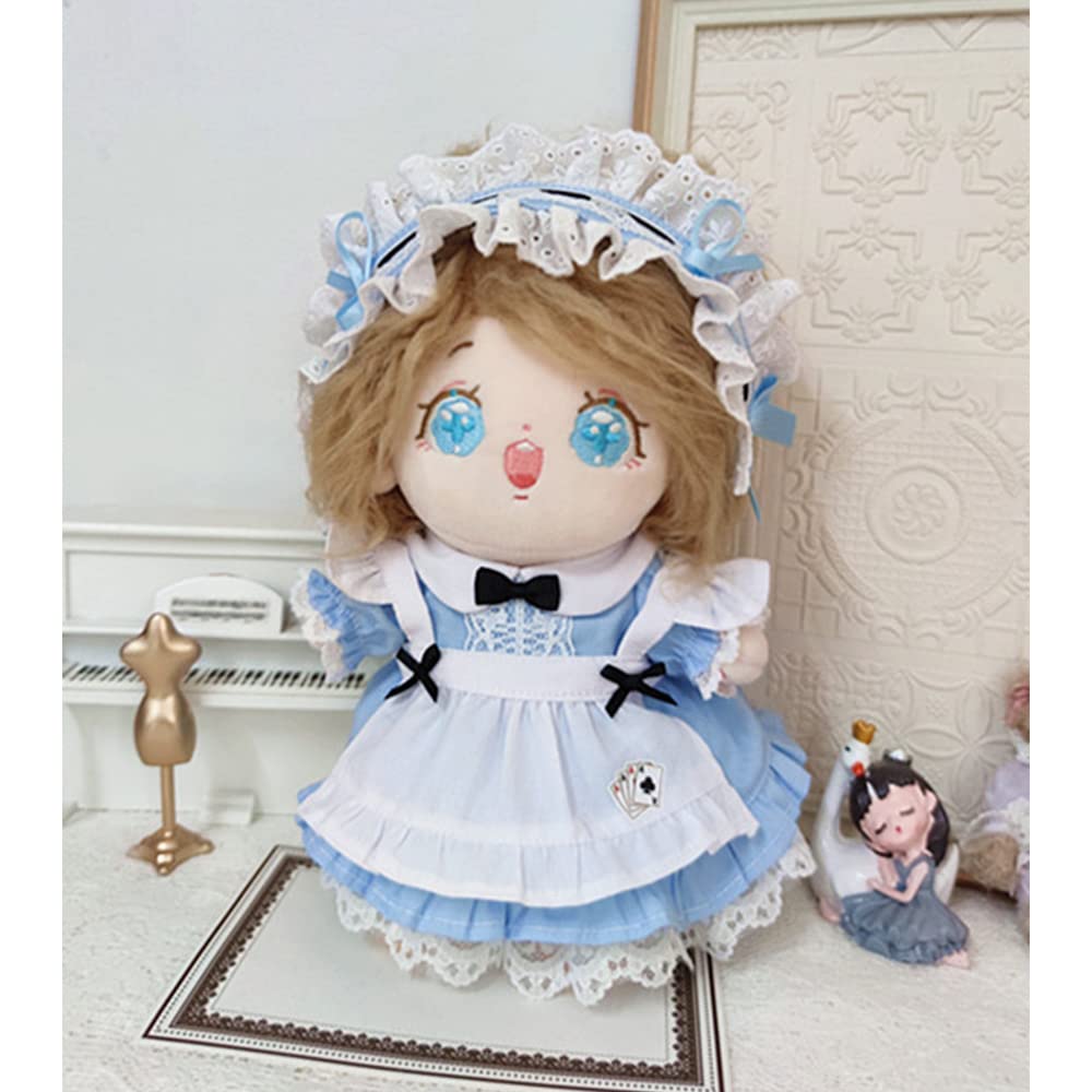 Niannyyhouse 20 см Плюшевая игрушка Алиса в костюме горничной с хлопковой кукольной одеждой, головным убором, платьем, фартуком, (синий)