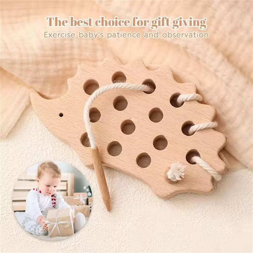 Baby Wooden Early Education Puzzle String Board Animal Toys Hedgehog Stringing Game Hand-eye Coordination Toys