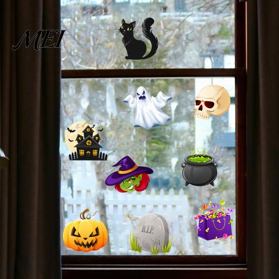 Creative Halloween Gifts for Friends Wall Stickers, PVC Waterproof Decals Windows, Classic Ghosts Glass Windows Pumpkins Skeletons Self-adhesive
