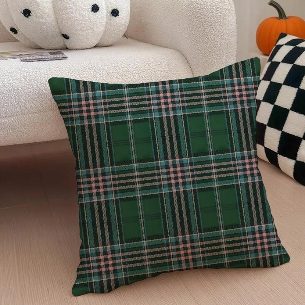 classical green tartan design plaid Cushion Cover Throw Pillow Cover Hidden Button Durable Polyester Chair Cushion