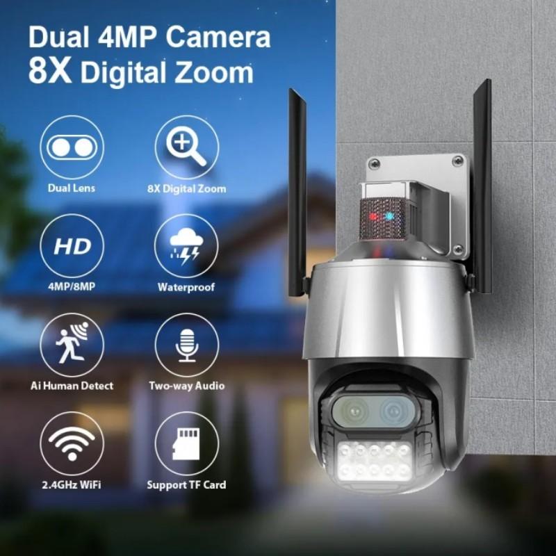 8-мегапиксельная IP-камера Wi-Fi, 4K, камера безопасности с двумя объективами, уличная 4K, автоматическое отслеживание, сирена, сигнализация, видеонаблюдение P2P ICsee CCTV PTZ Alexa