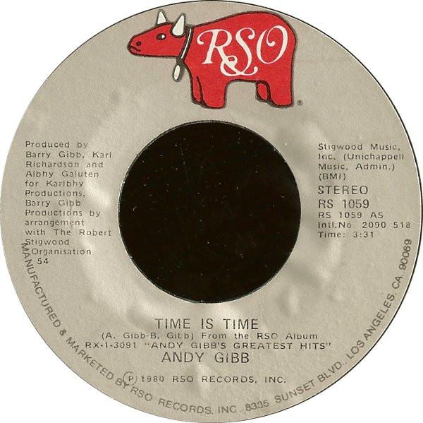 7-дюймовая пластинка ЭНДИ ГИББ Time Is Time RS1059 RSO 1980 США Танцевальная Электроника Б/у