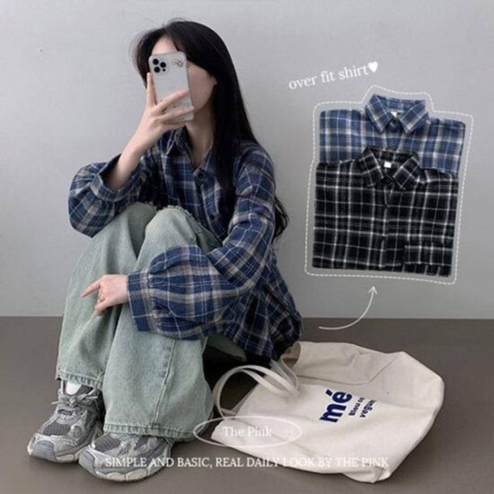 The Pink Oversized Pocket Check Shirt 2 Colors