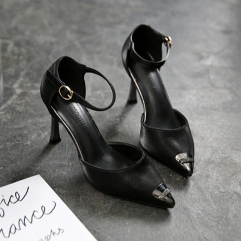 Весенние новые стильные туфли с острым носком, цельные туфли на шпильках с пряжкой, универсальные туфли для женщин