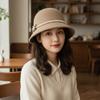 French Style Fisherman Hat Solid Color Woolen Bucket Hat Elegant Flower Topper Hat  Autumn Winter