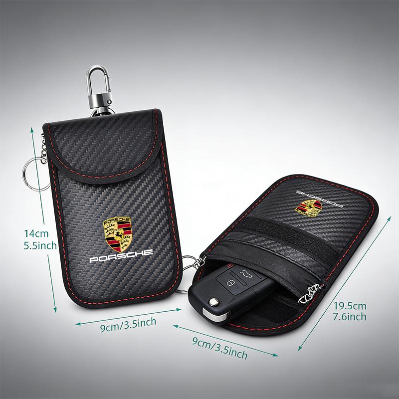 lczcr3 Leather Car Key Case Signal Blocker Bag Shielding Pocke For Porsche Panamera Cayenne Taycan 911 718 Macan Carrera-GT 928 944 968
