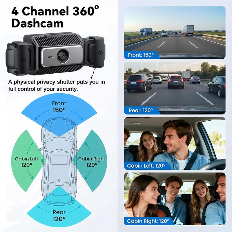 4 Cameras 360° Full HD 1080P Car DVR Wifi Dash Cam 4 Channel Dashcam Video Recorder WDR Night Vision Black Box Cabin Camera
