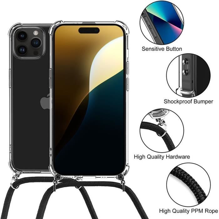Case for iPhone 16 Pro - Reinforced Corners Anti-Scratch Flexible + Navy Blue Lanyard