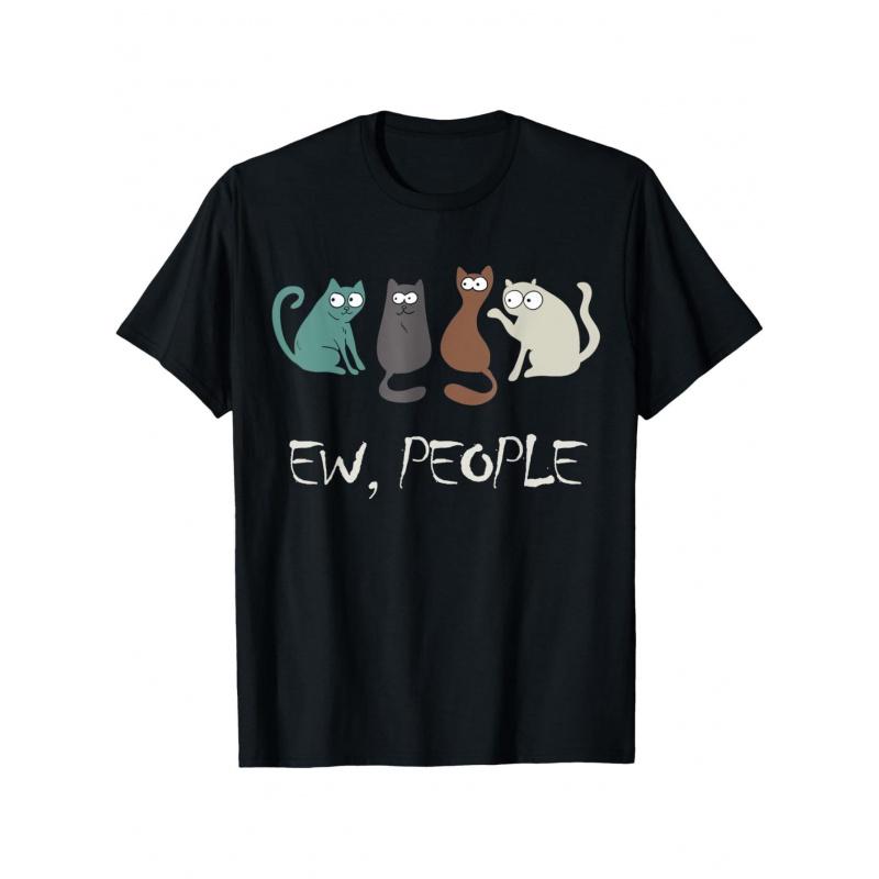 Ew People Funny Black Cat Cute Meowy Kitty Cat Lover Gift T-Shirt, Suitable for All Men And Women Outdoor Short-Sleeved T-Shirts in All Seasons,