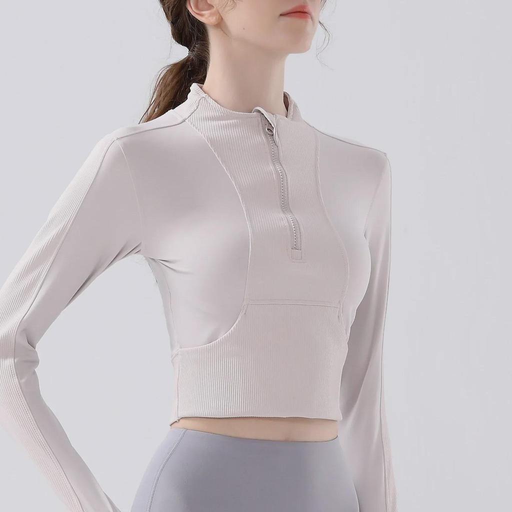 Куртка для йоги и бега Slim Fit с полумолнией — осенне-зимний стиль с длинными рукавами