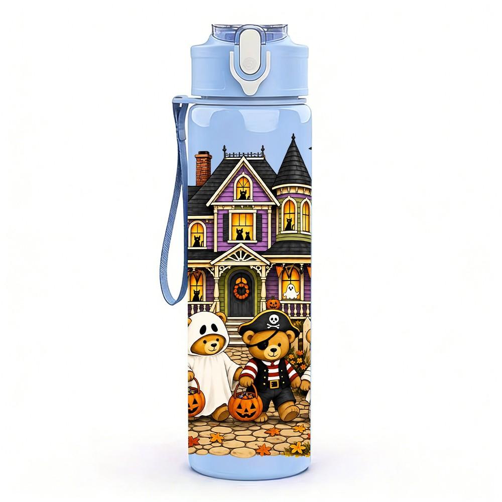 1PC Haunted Mansion Halloween 750ml Color Plastic Sports Water Bottle Leakproof Flip Straw Lid Suitable for Sports Office Home Use