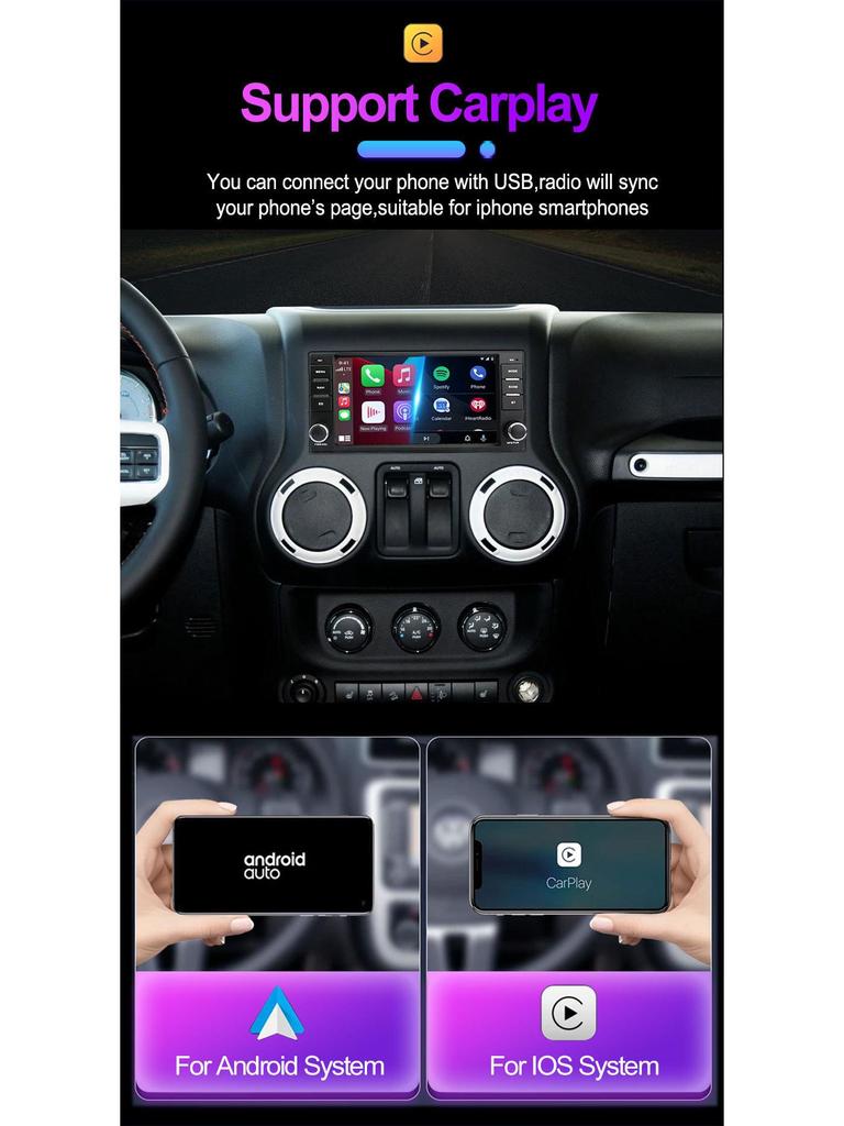 Jeep Wrangler Challenger Android Bluetooth GPS Навигация с Carplay и Камерой Заднего Вида