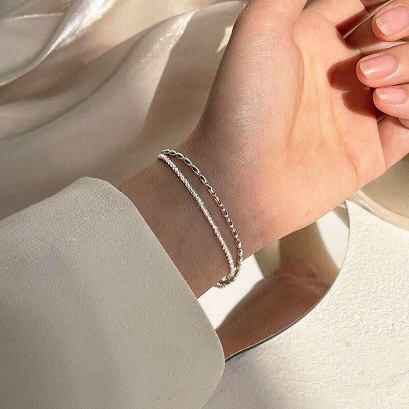 925 стерлингового серебра браслет-цепочка для женщин двухслойный браслет из бусин ювелирные изделия подарки