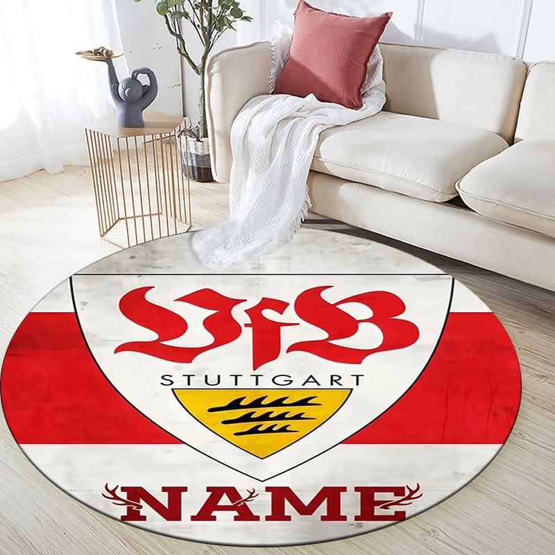 Custom Name,VfB Stuttgart pattern round rug,Carpet Rug for Living Room Bedroom Playroom ,Non-slip Floor Mat,Holiday Gifts and Birthday Gifts.