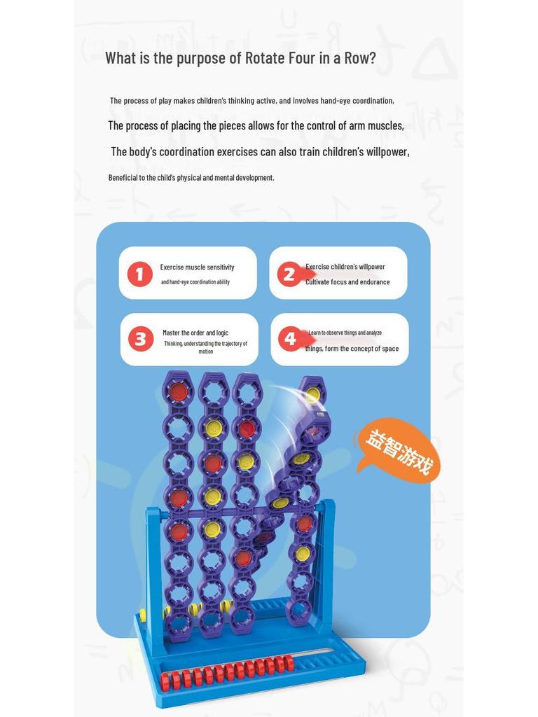 Educational Rotating Four-in-a-Row Table Game for Indoor Play