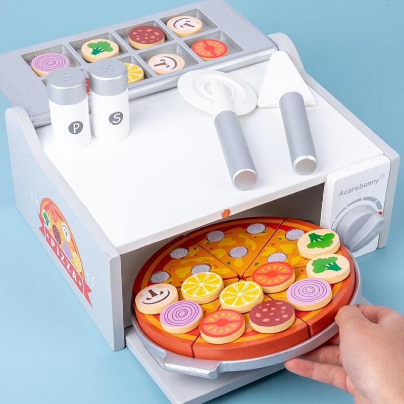 Детские игрушки для кухни, имитирующие еду, деревянная пицца для нарезки, игрушечный домик, духовка, набор для барбекю, развивающие кухонные игрушки для детей