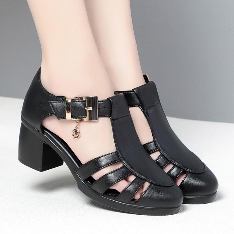 Модные туфли GKTINOO из натуральной кожи, сандалии-гладиаторы для женщин, большой размер, нескользящие сандалии на высоком каблуке, летняя женская обувь