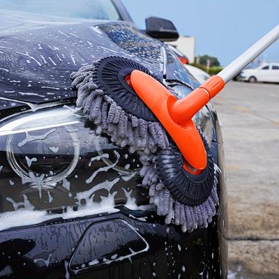 Выдвижная двухслойная щетка для мытья автомобиля с мягкой шваброй для мытья автомобиля, варежка для мытья автомобиля, не царапающая, для мытья автомобиля с гибким вращением на 360°, сменная микрофибра