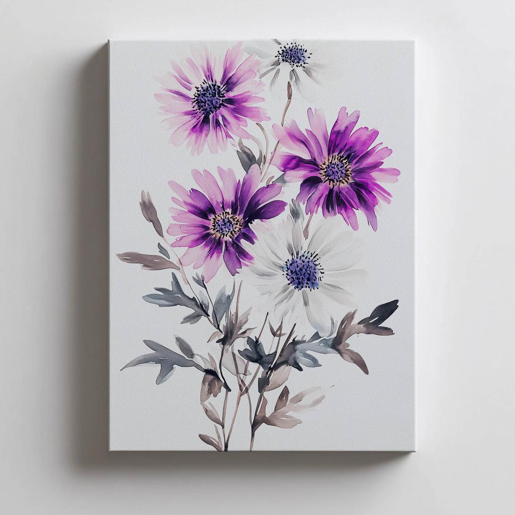 Kwiatowa Kompozycja W Akwareli Kwiatowa Kompozycja W Akwareli, 50X70 Cm, Rama Drewniana Jasny Dąb, Papier Matowy 230 Gsm