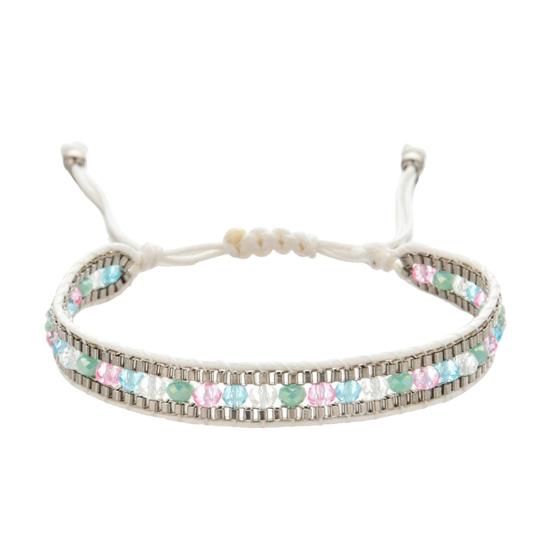 Women Bracelet Adjustable Braided Rope Faux Crystal Vintage Ethnic Style Hollow Out Wrist