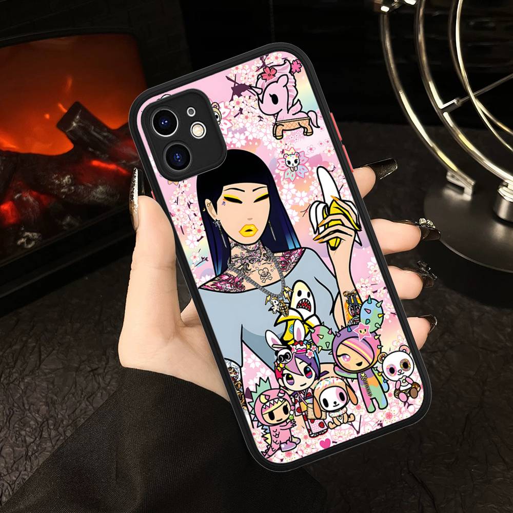 Чехол с персонажем T-tokidoki для iPhone 16 15 14 13 12 11 Pro Max X XS MAX Plus, полупрозрачный черный