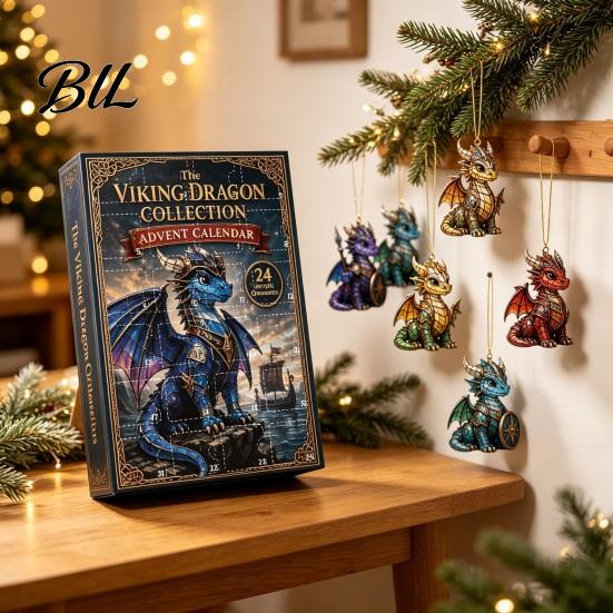 Holiday Box Christmas Dragon Advent Calendar 2026, 2D Flat Acrylic Ornaments, Themed Collectibles 24 Days Countdown Gift for Kids, Fantasy Lovers Home