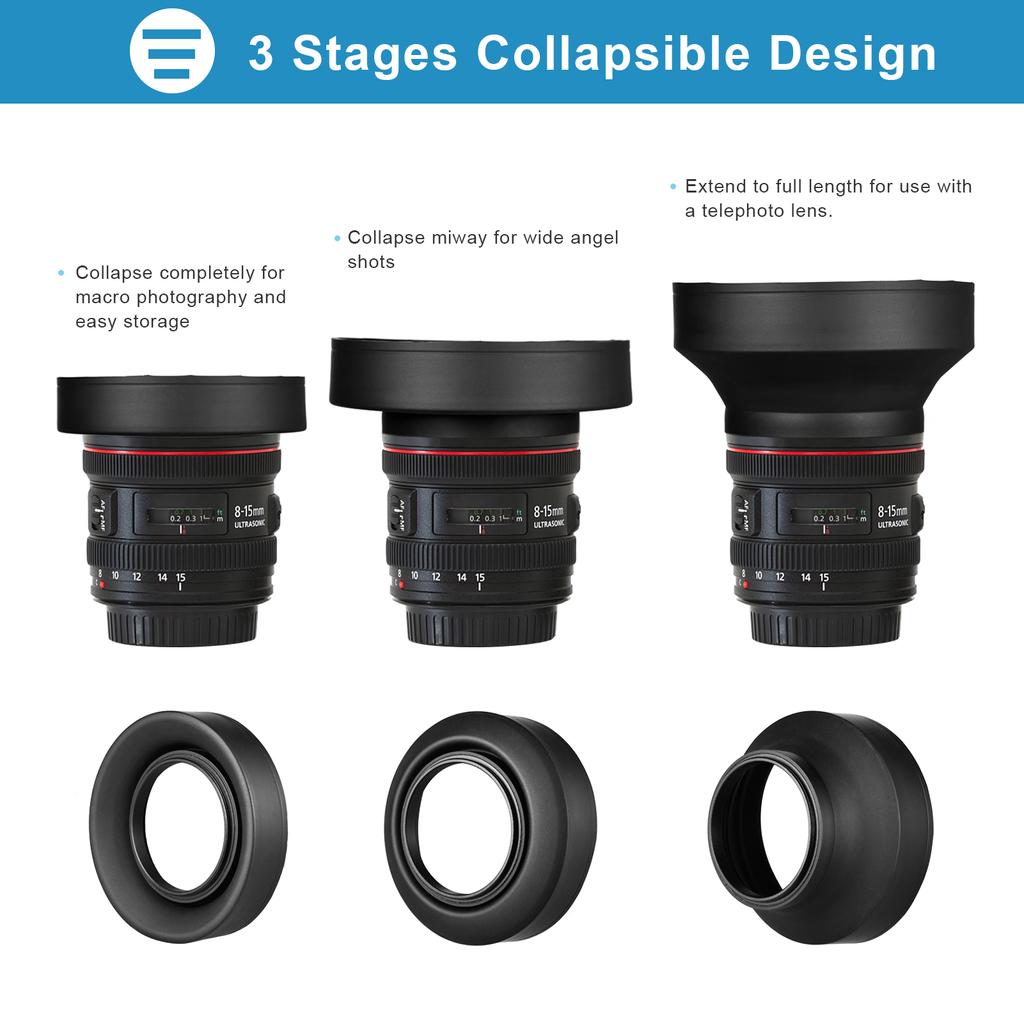 67mm Lens Hood Set with Tulip Flower Lens Hood + Collapsible Rubber Lens Hood + Lens Cleaning Cloth