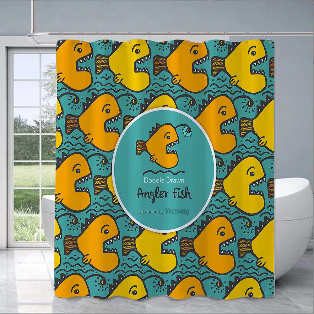 Little Yellow Duck Cute Animal Shower Curtain Waterproof Polyester Fabric Paint Bath Curtain Home Bathroom Decor Curtain Hook