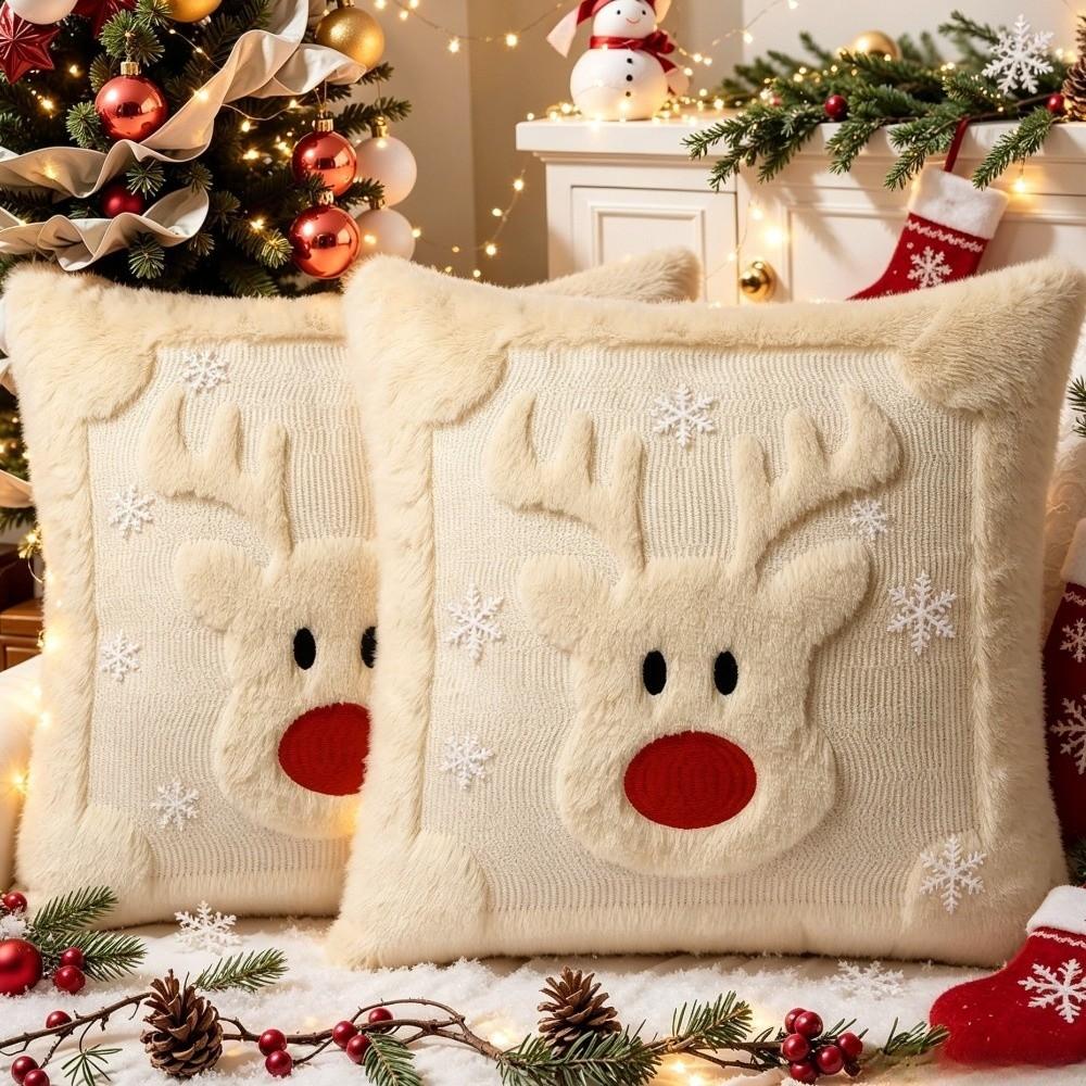 Plush Throw Cushion Case Soft Snowman Pillow Cover Holiday Pillowcase Santa Pillow Cover Sofa