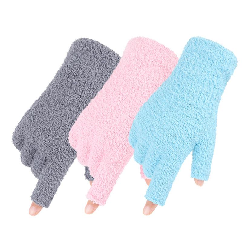 Осенне-зимние плюшевые митенки, утолщенные коралловым флисом, сохраняющие тепло вязаные перчатки