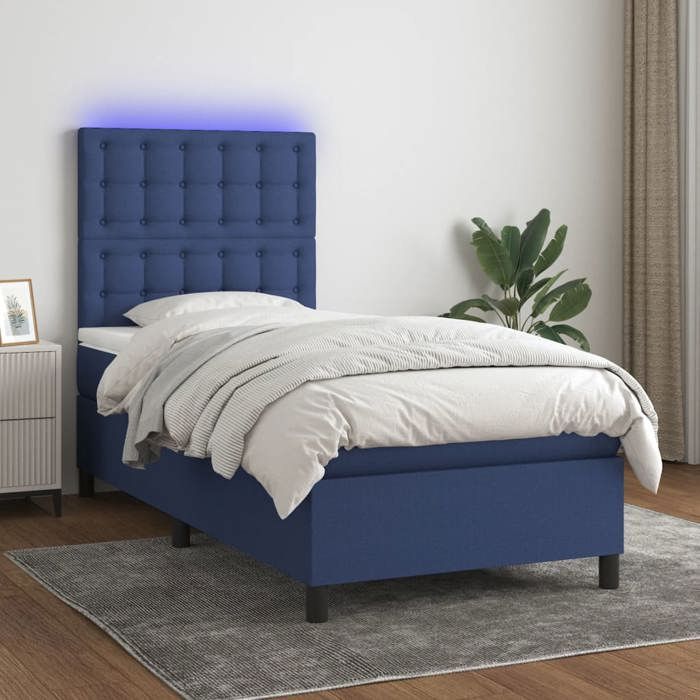 Maison Exclusive - Sommier à lattes de lit avec matelas et LED Bleu 90x200cm Tissu
