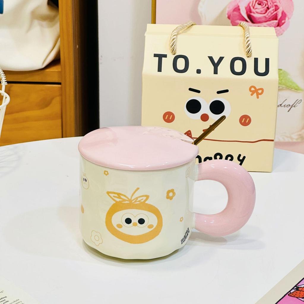 Милая чашка для воды для студентов, розовая чашка, маленькая подарочная коробка, керамическая чашка, маленькая оранжевая кружка с рисунком в подарок