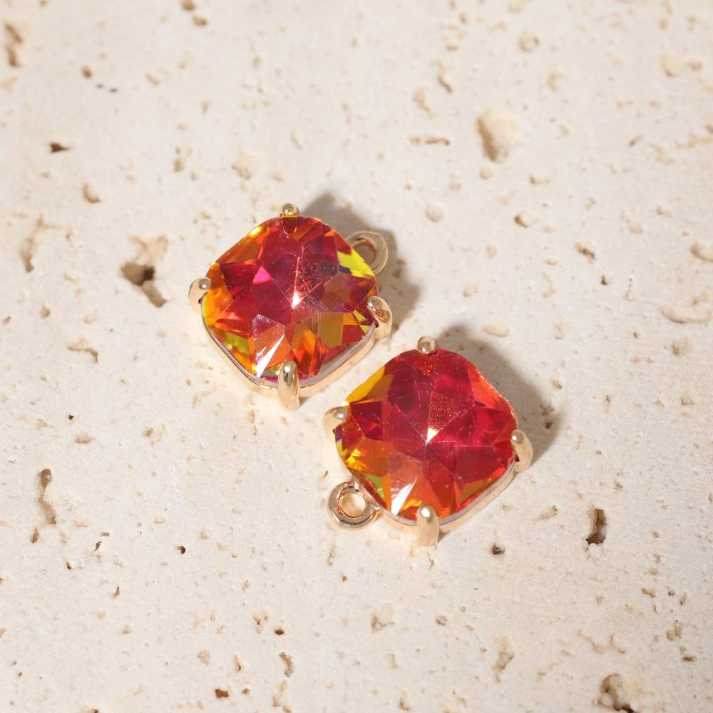 AB Color Gradient Artificial Crystal Square Pendant Charms Copper Connectors DIY Jewelry Making Supplies