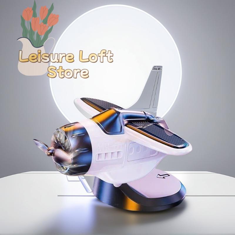 Solar Powered 360 Rotating Airplane Ornament - Car Dashboard Decor with LED Lights for Interior Styling