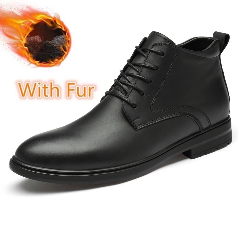 Genuine Leather Mens Boots Casual Business Oxford Shoes Male Adult Fall Winter Fashion Warm Outdoor Snow Shoes Dress Basic Boots