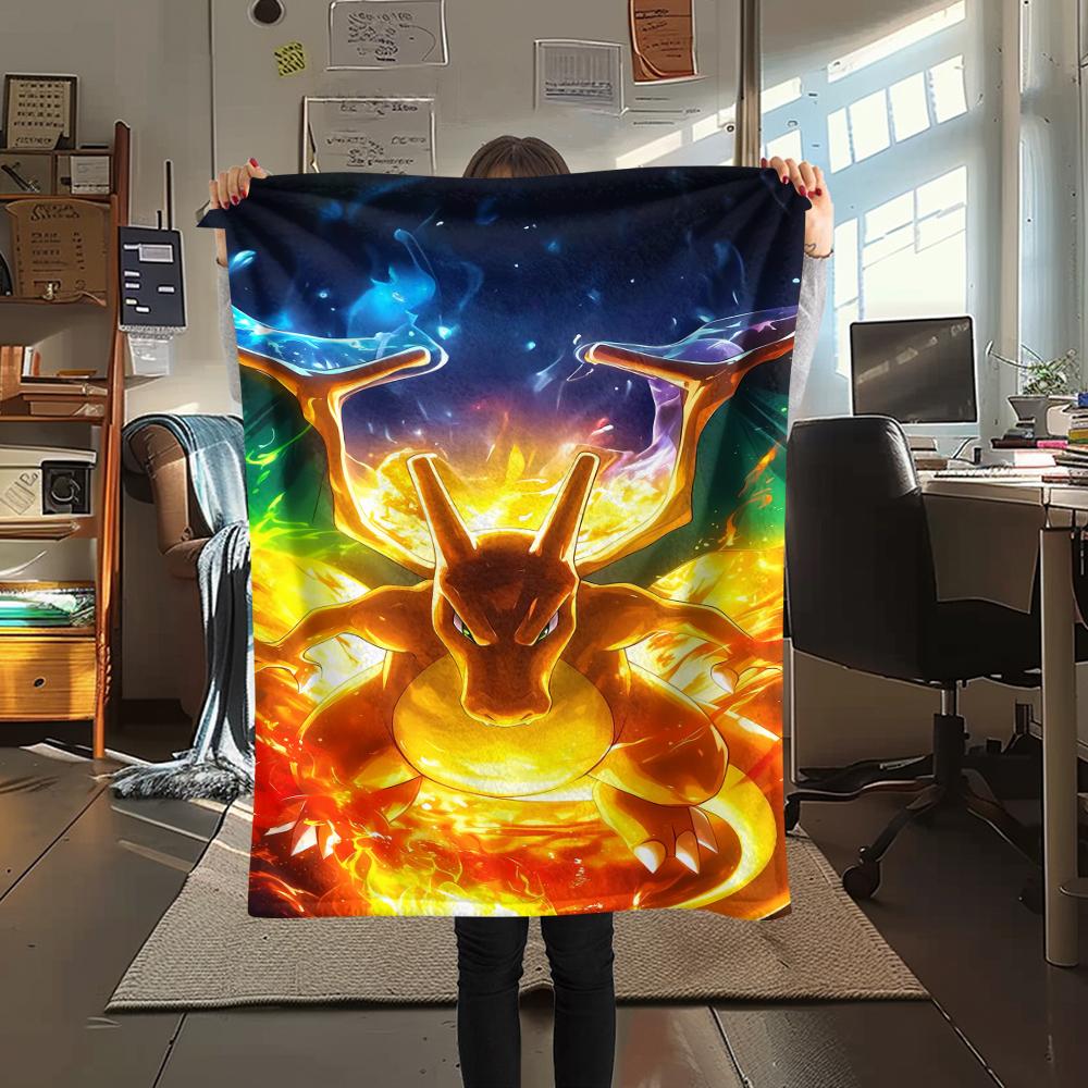 Pokémon Charizard Print Flannel Blanket,High quality Comfortable for All Seasons,Home Decor,Warmth and Comfort,Perfect for Christmas Gifts