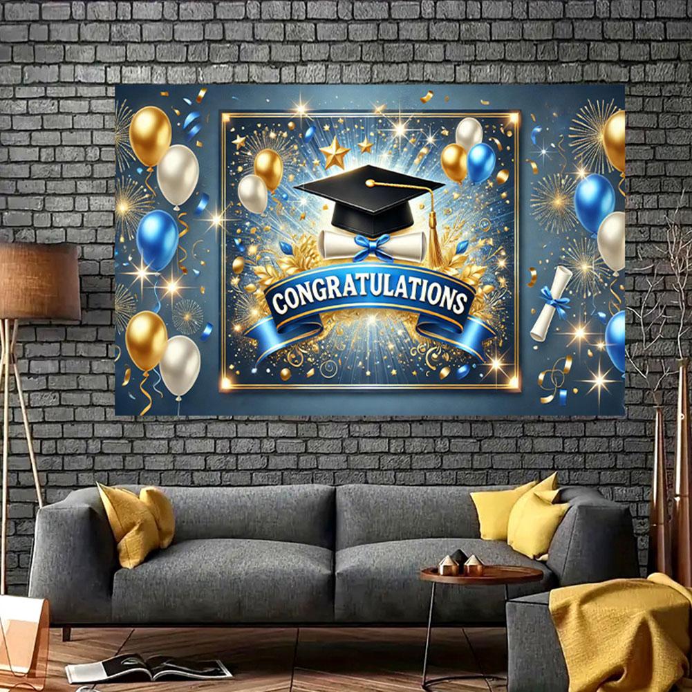 Wear Resist Congrats Grad Photo Backdrop 8x6ft 100D Polyester Colorful Bachelor Hat Banner for Indoor Outdoor Party Props