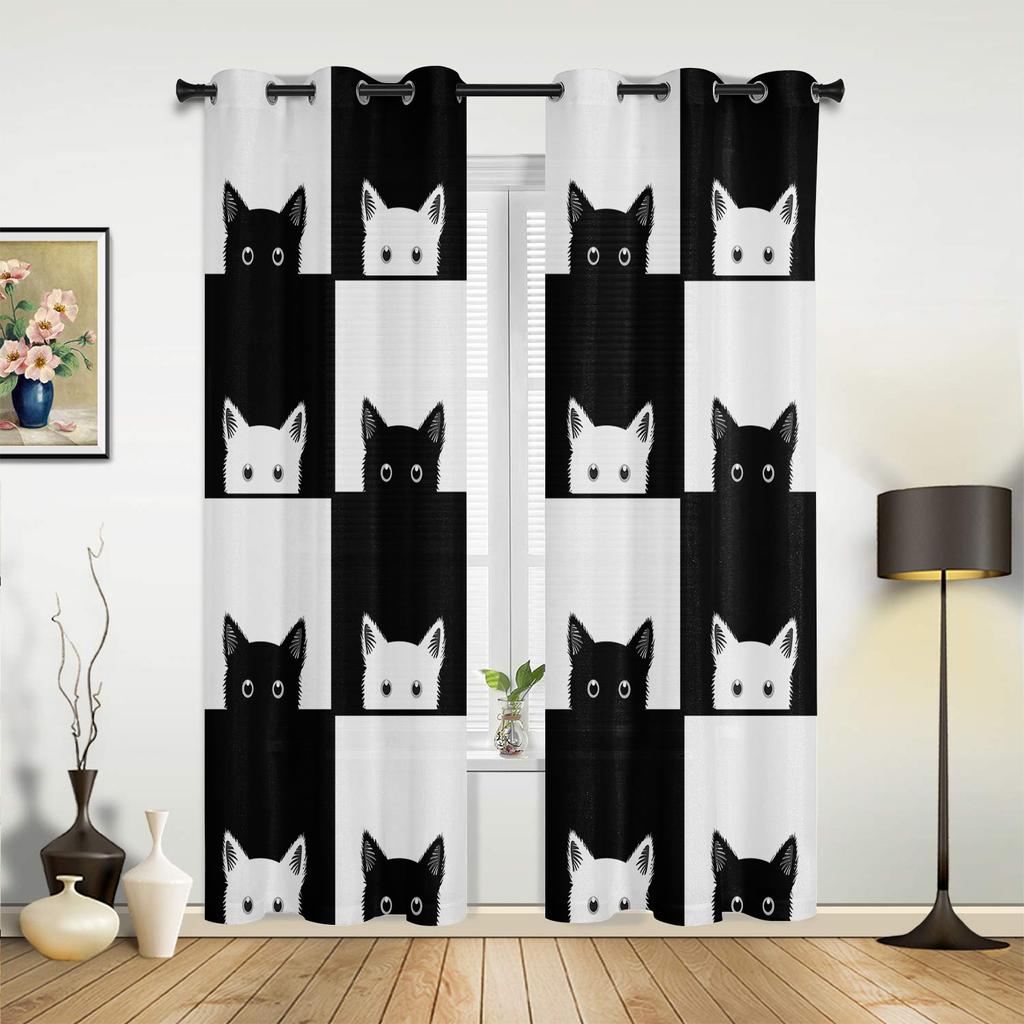 Cute Pets Cat Window Curtains Home Decoration Living Room Curtains Custom Window Treatments Drapes Cortinas For Kitchen Bedroom