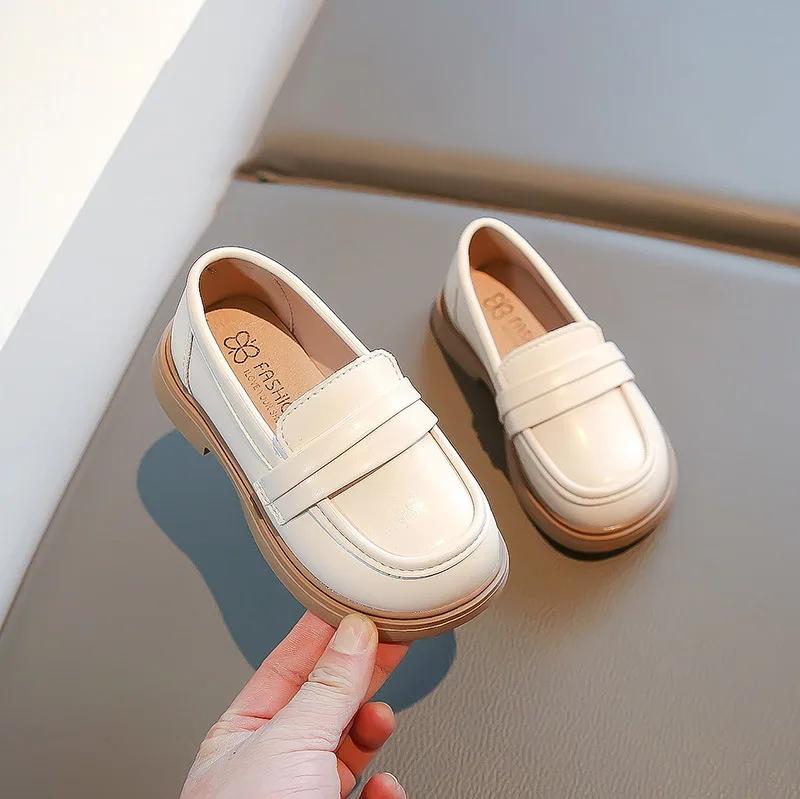 Детская кожаная обувь весна осень мода принцесса обувь для девочек повседневный простой стиль универсальный детский школьный черный лоферы