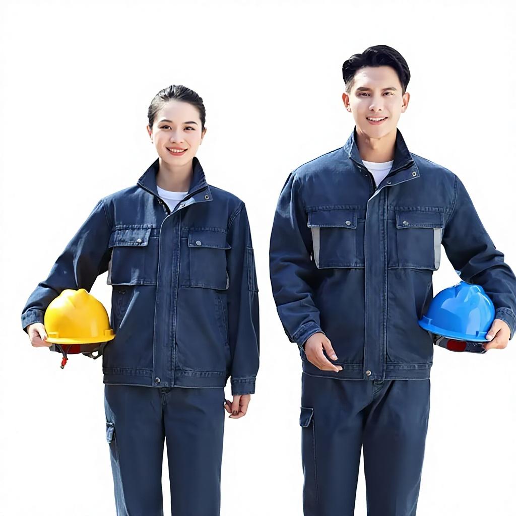 Spring Autumn Men's Workwear Suit Customized Electric Welding Stand Collar Denim Anti-Scald Wear-Resistant Labor Protection
