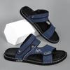 Модные мужские сандалии из искусственной кожи 2024 года, модные мужские летние новые ретро-кожаные нескользящие пляжные сандалии без застежек, дорожные тапочки черного цвета