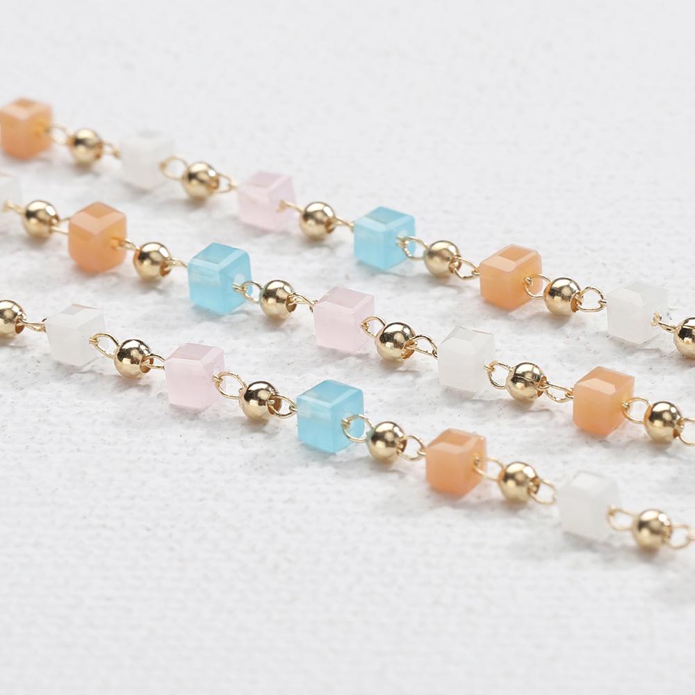 1Meter Crystal Cube Bead Chain Macaroon Colorful Bohemian Square Beads Chain for Necklace Bracelets Jewelry Making DIY