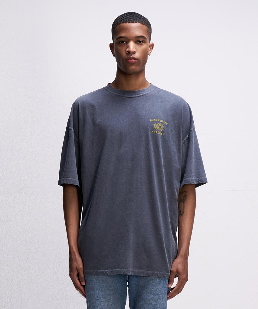 BLANKBRICK Pigment Small Emblem Blue Slit Short Sleeve T-Shirt