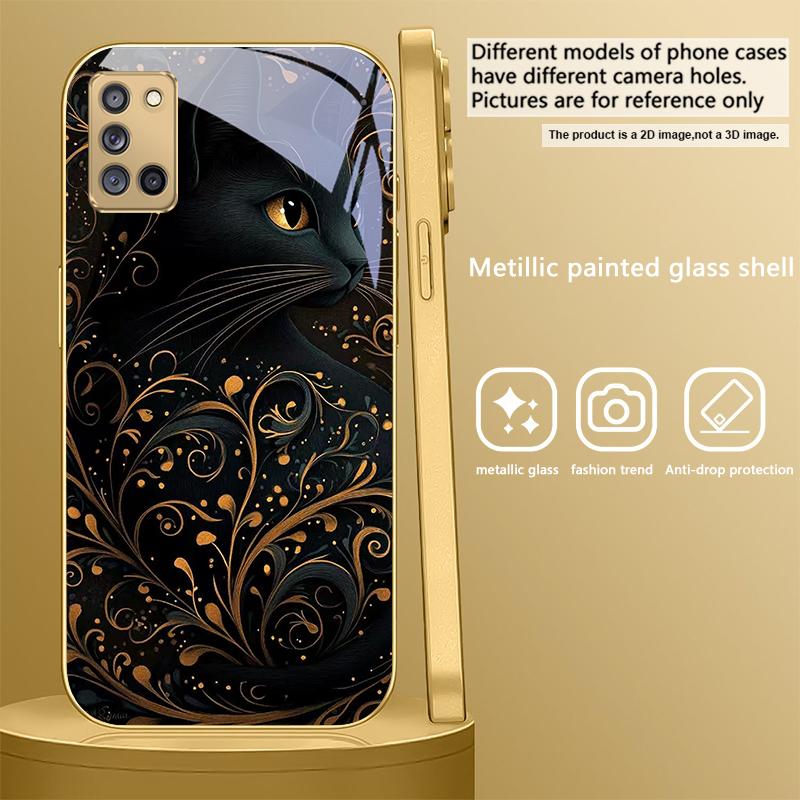 Фантастический черный кот Для Samsung A 31 32 A33 A34 35 14 A15 13 A16 25 26 50 52 53 54 55 56 70 71 72 73 Золотой стеклянный чехол для телефона