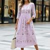 Slimming Silhouette Midi Dresses Autumn Floral Dress for Women, Long Sleeve Bohemian A Line Slim Fit Covering Belly Fat Dress, Vintage Waist-Cinching