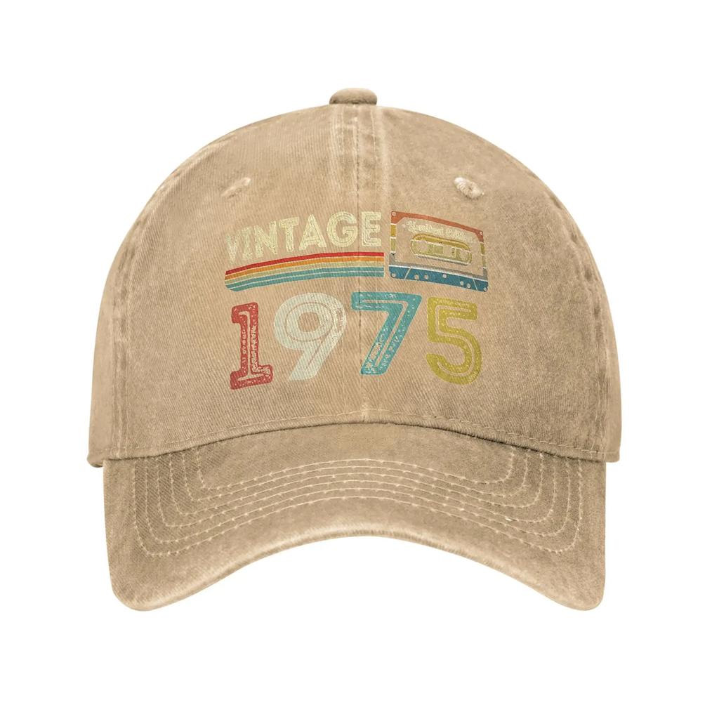 Vintage 1975 50th Birthday 50 Years Old Gift Present Accessories Baseball Caps Unisex Women Casual Hats Cap Adjustable Sun Cap