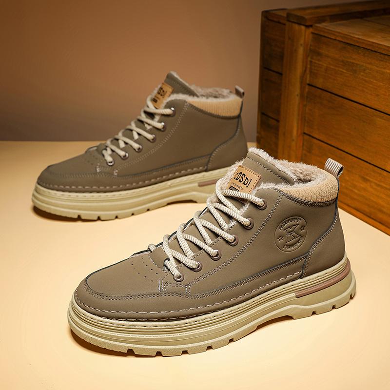 Мужские ботинки осень и зима новые высокие хлопковые ботинки модные повседневные ботинки уличные рабочие ботинки нескользящие теплые плюшевые хлопковые туфли