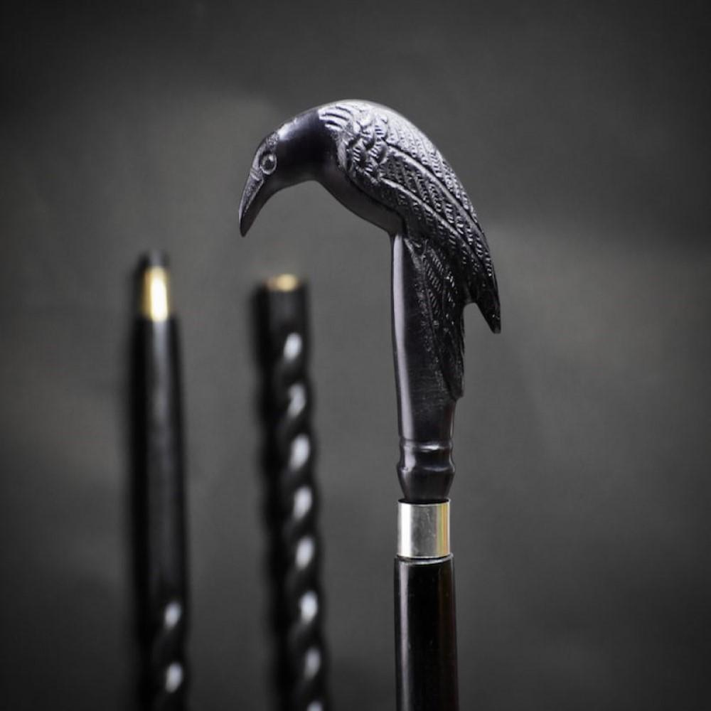Старинная латунная трость в форме головы ворона – 94 см деревянная ручка