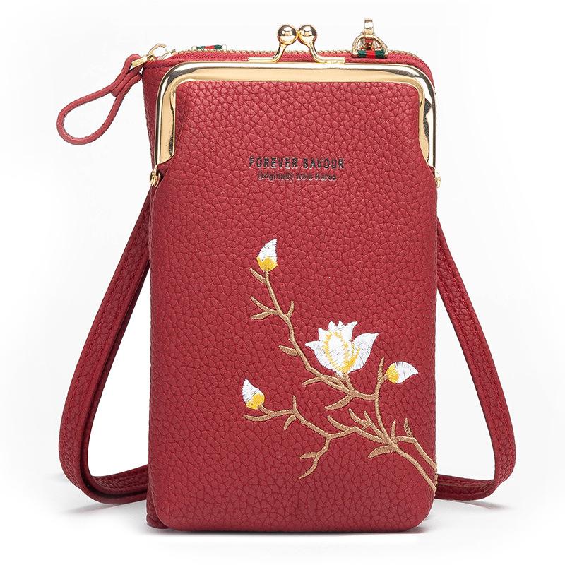 Floral Embroidered Cellphone Bag, Mini Fashion Crossbody Bag, Women's Casual Handbag, Card Holder & Purse Wallet